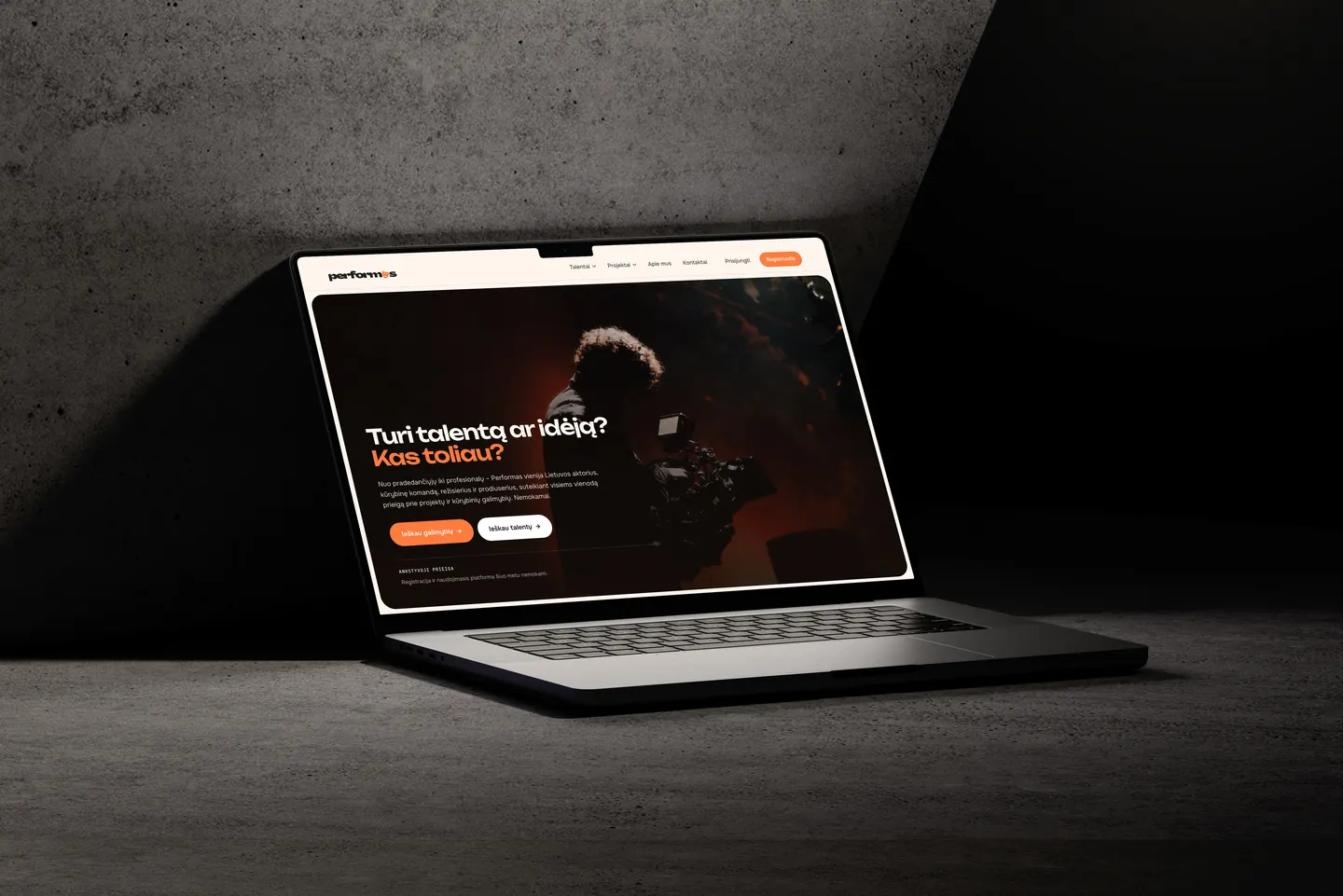 Performas, a landing page for a creative talent platform